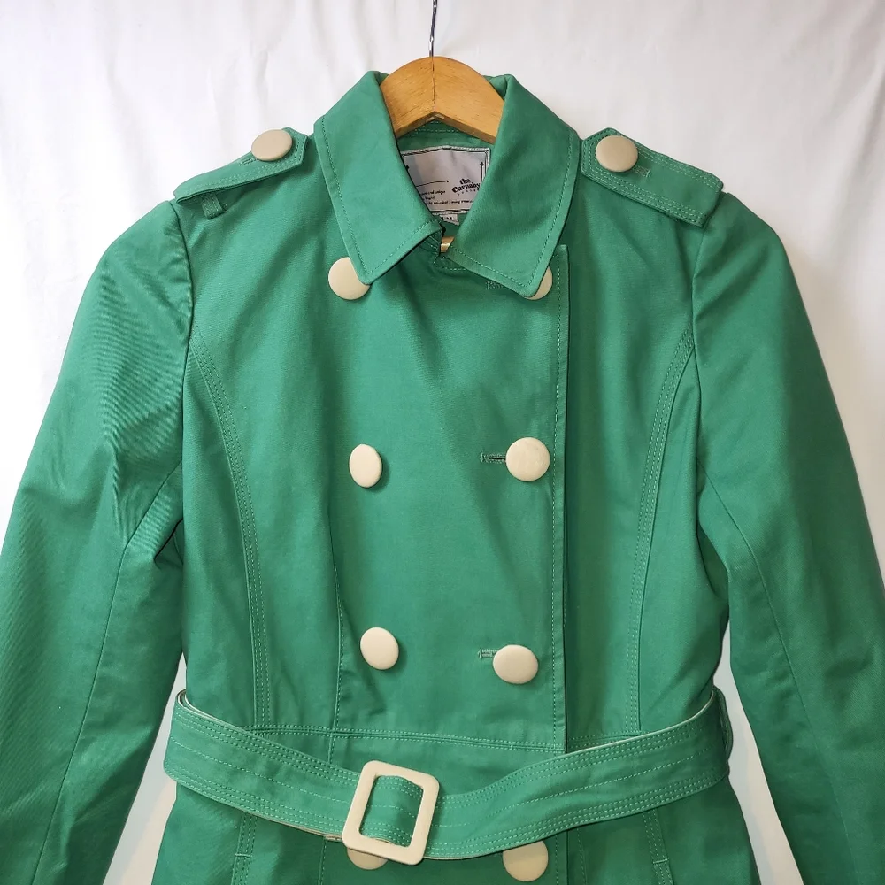 The Carnaby London Trench Coat Women's Size Medium Green Tan Classic‎